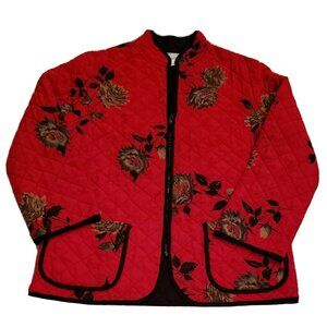Three Flags California Women's Size 10 Red Black/Gold Floral Quilted Jacket